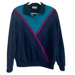 Vintage Alfred Dunner Colorblock Plaid Funky Colors Grandma Shirt/Sweater Size M